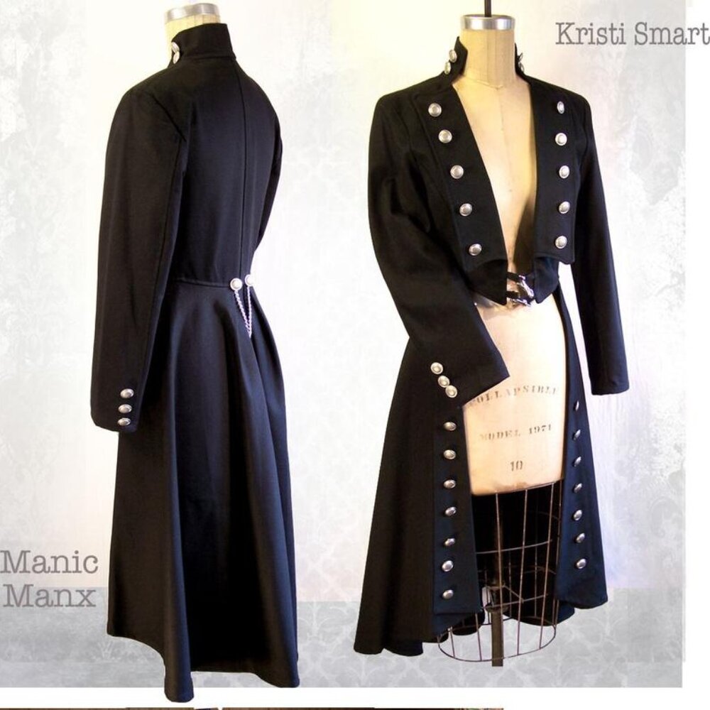 Black Military-Style Cropped Jean Jacket with Silver Buttons